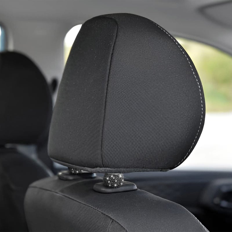 BELOMI 4 Pack Car Headrest Collars  Bling Car Head Rest Collars Rings Decor  Rhinestone Car Head Rest Collars  Diamond Interior Car Seat Accessory (Black) - Image 4